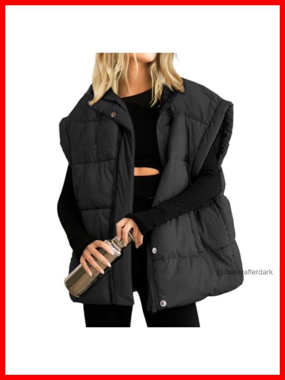 Women's Oversized Quilted Puffer Vest Full Zip Sleeveless Warm Coat